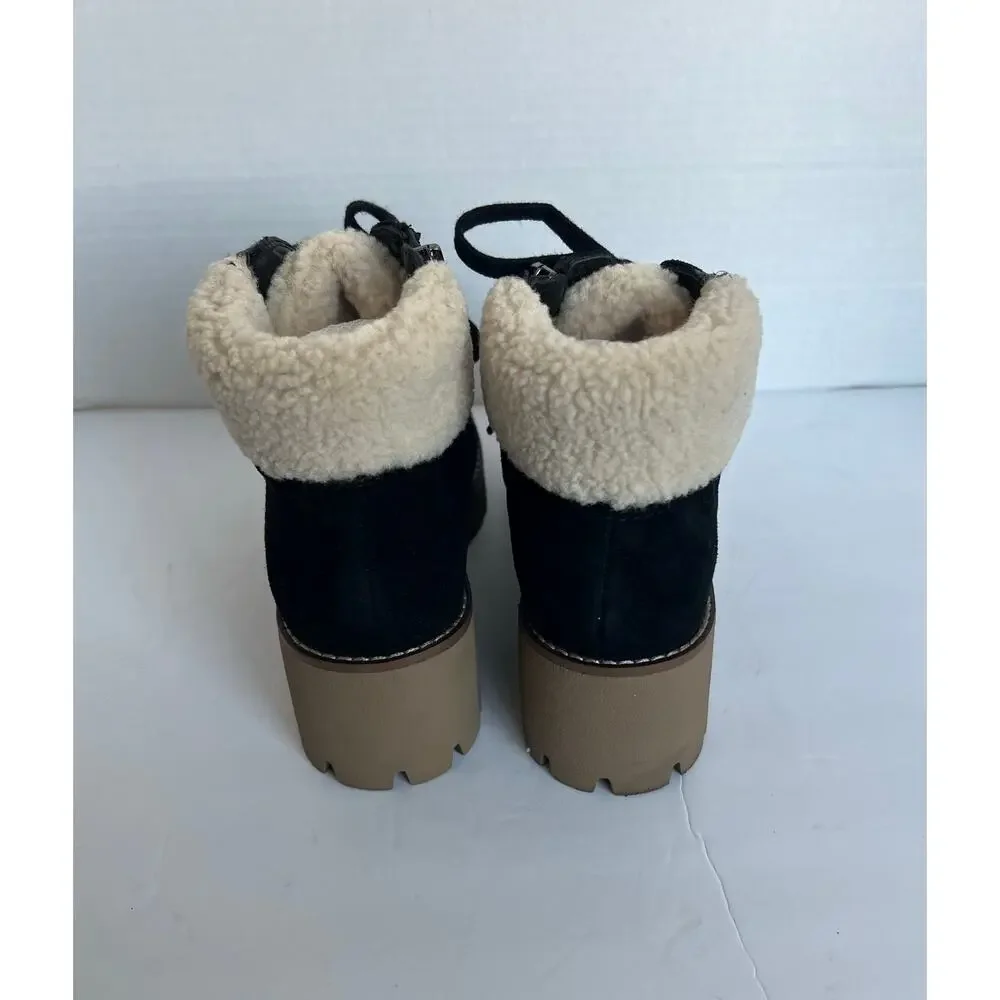 Blondo Devin Waterproof Boots Women 8.5 Black Excellent Suede Sherpa Lug Sole‎